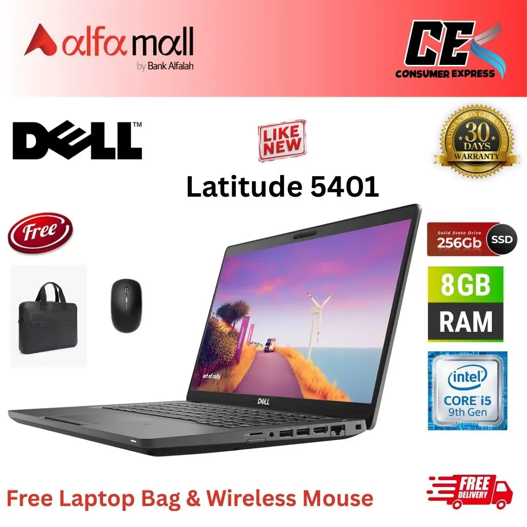 Dell Litude 5401 Corei5 9th Gen 8GB RAM 256GB SSD 14 Inch Display (Like New) Free Laptop Bag & Mouse
