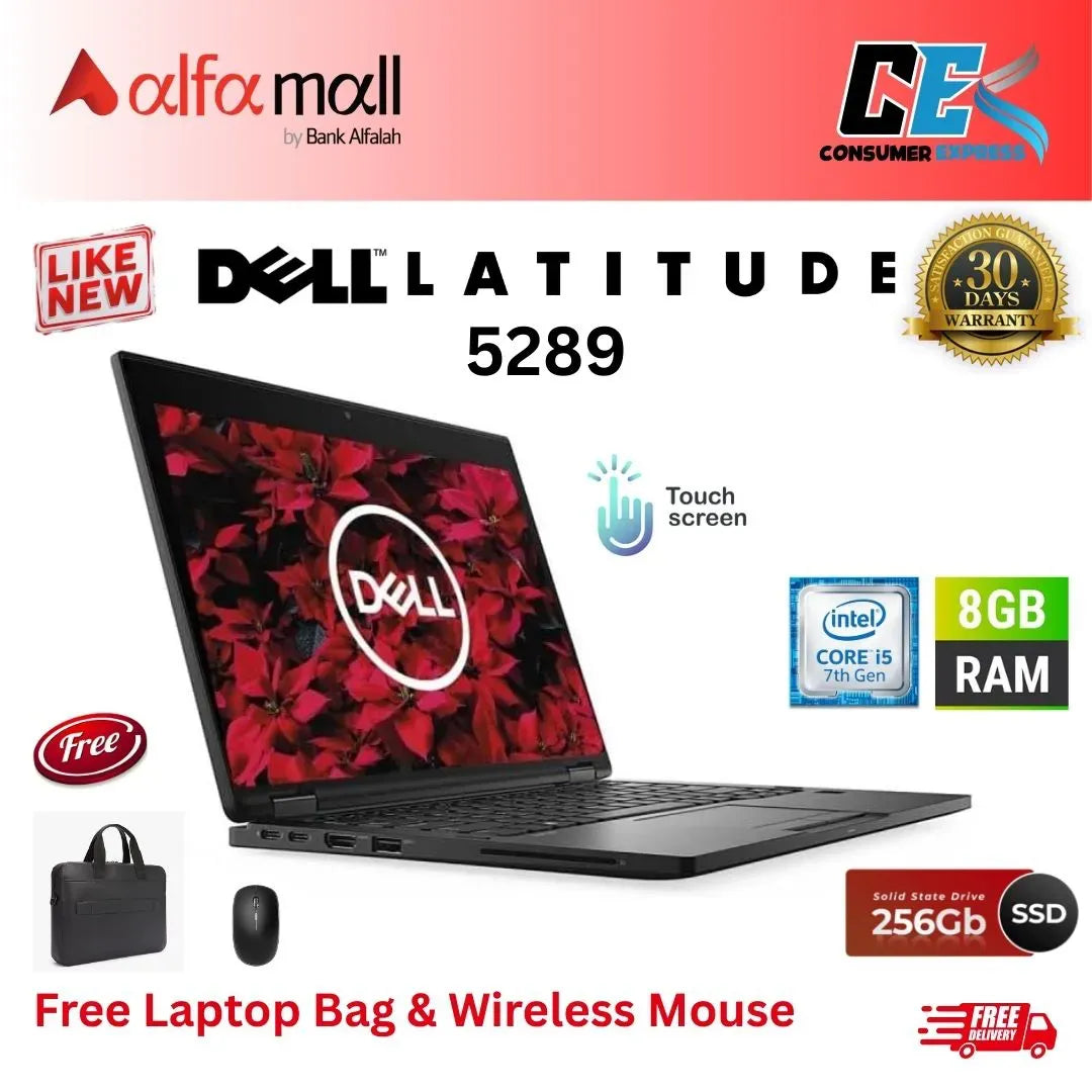 Dell Litude 5289 2in1 Corei5 7th Gen 8 GB RAM 256 GB SSD Touchscreen 12.5 Inch Display (Like New) Free Laptop Bag & Mouse