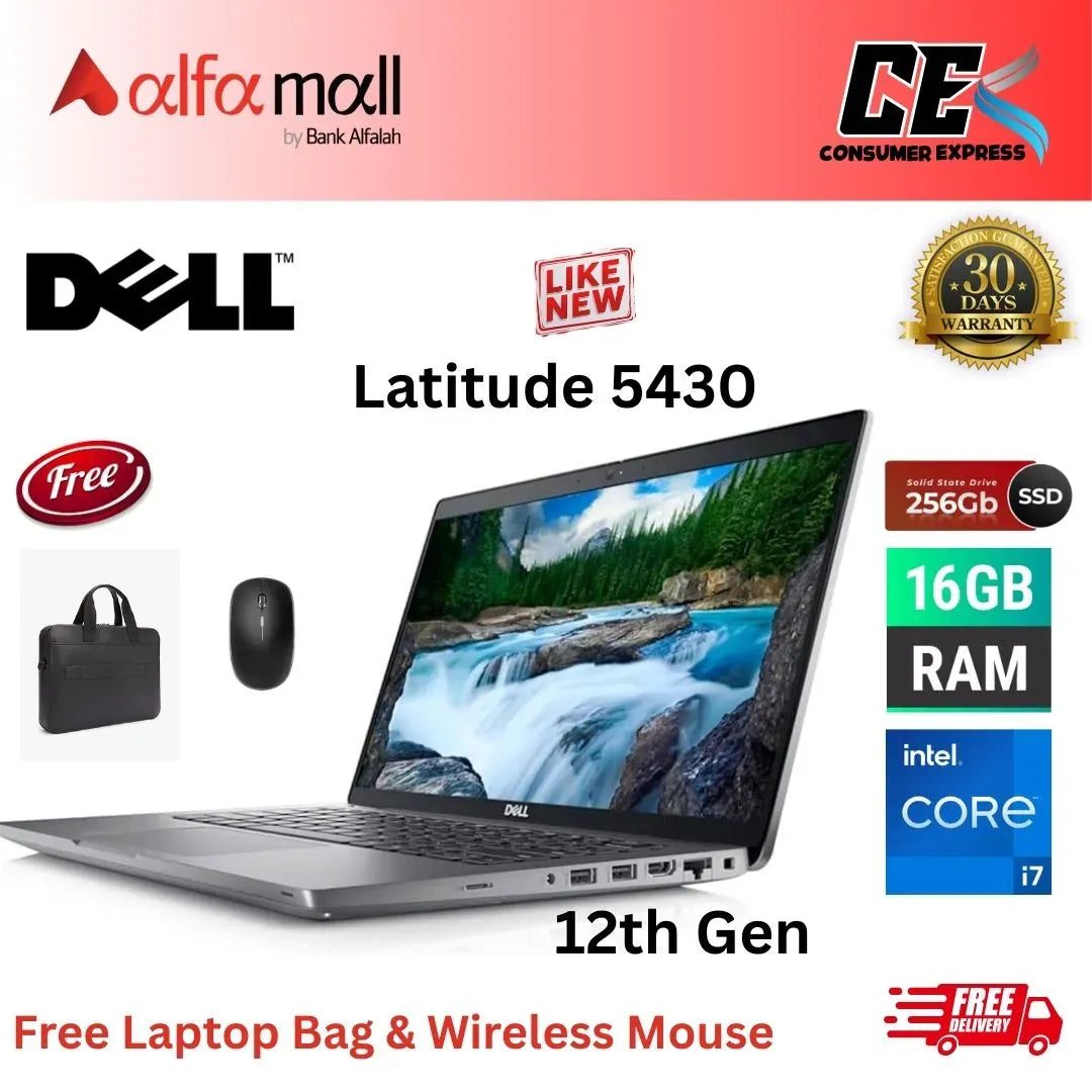 Dell Litude 5430 Corei7 12th Gen 16GB RAM 256GB SSD 14 Inch Display (Like New) Free Laptop Bag & Mouse