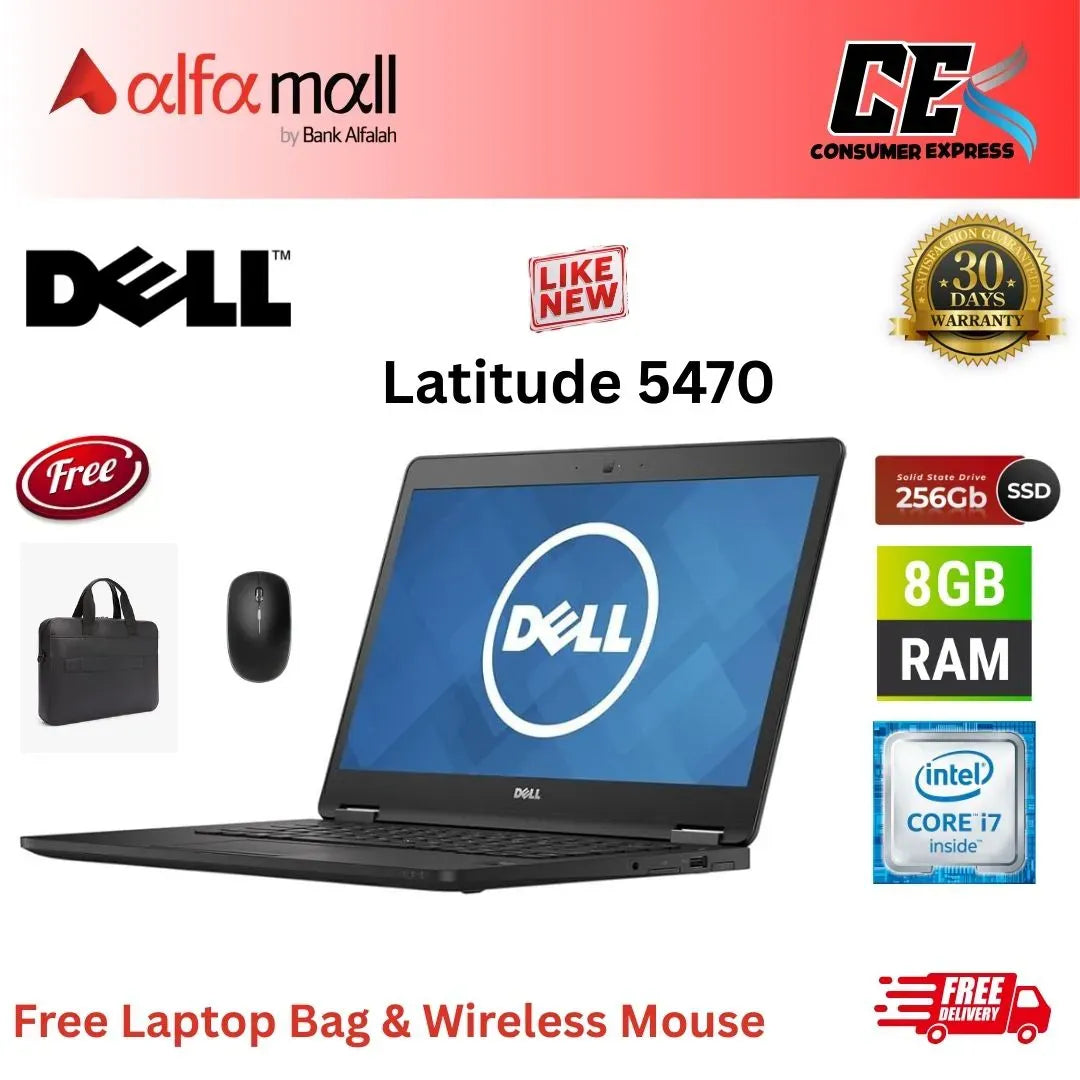 Dell Litude 5470 Corei76th Gen 8 GB RAM 256 GB SSD 14 Inch Display (Like New) Free Laptop Bag & Mouse