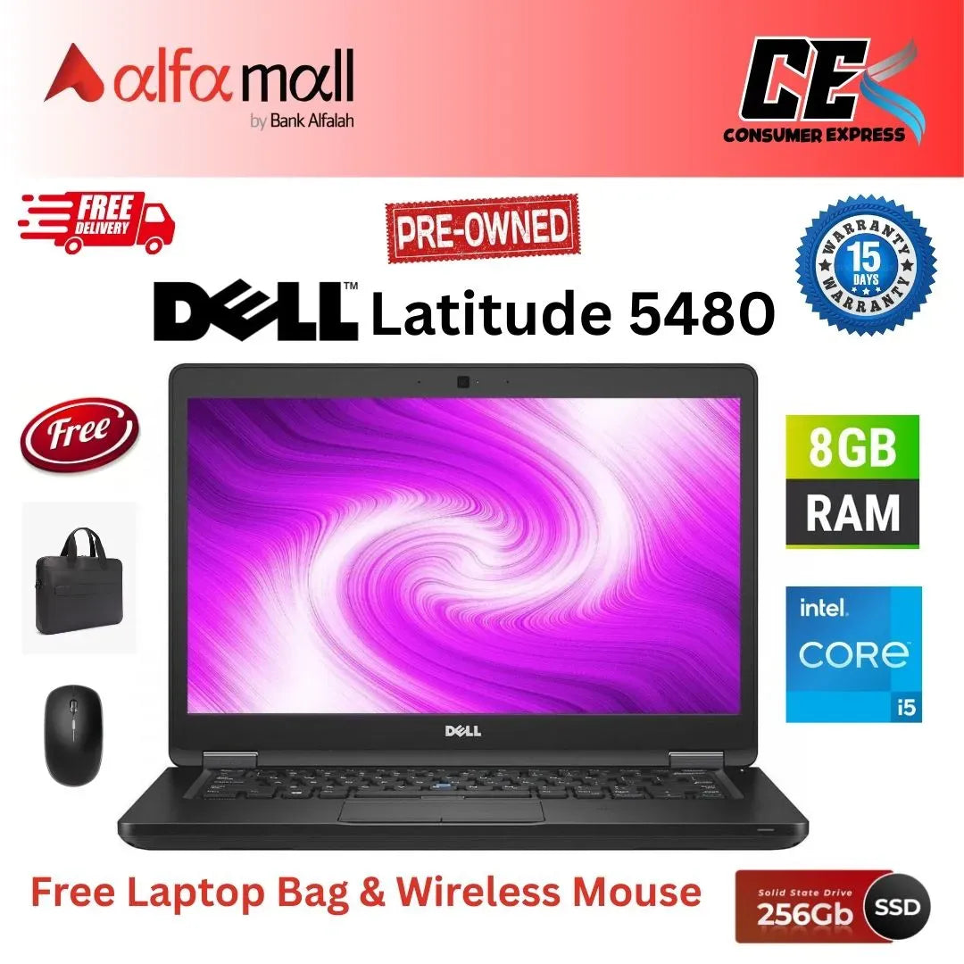 Dell Litude 5480 14 inch Business Laptop Intel i56300U 8GB DDR4 256GB SSD Backlit Keyboard Win 10 Pro, Free Bag & Mouse (Like New)