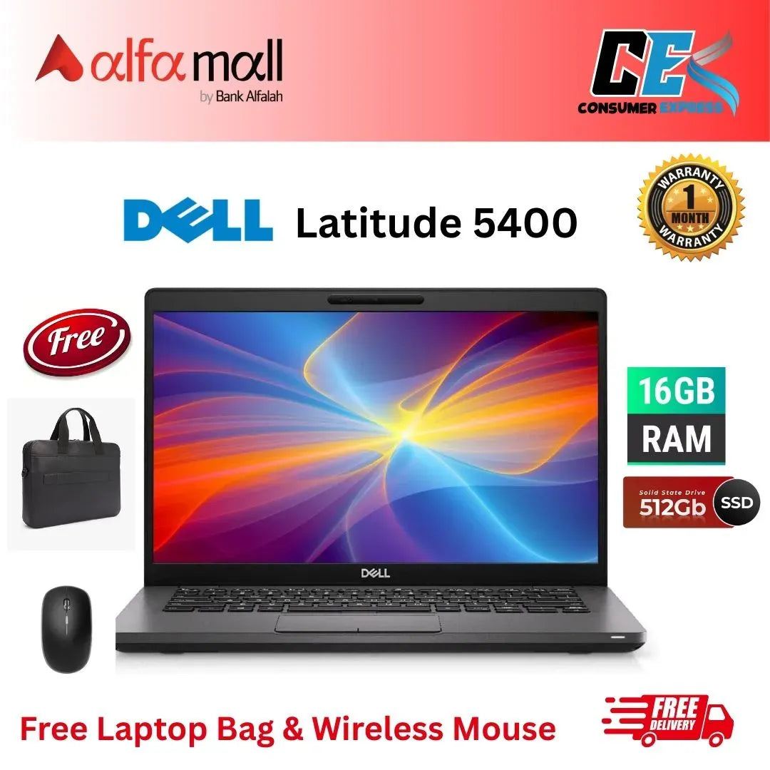 Dell Litude 5400 Business Laptop Intel i58365U Quad Core 8th Gen, 16GB RAM, 512GB SSD, Webcam, Windows 10 Pro, 14" FHD (1920 x 1080) Display Free Bag and Mouse (Preowned)
