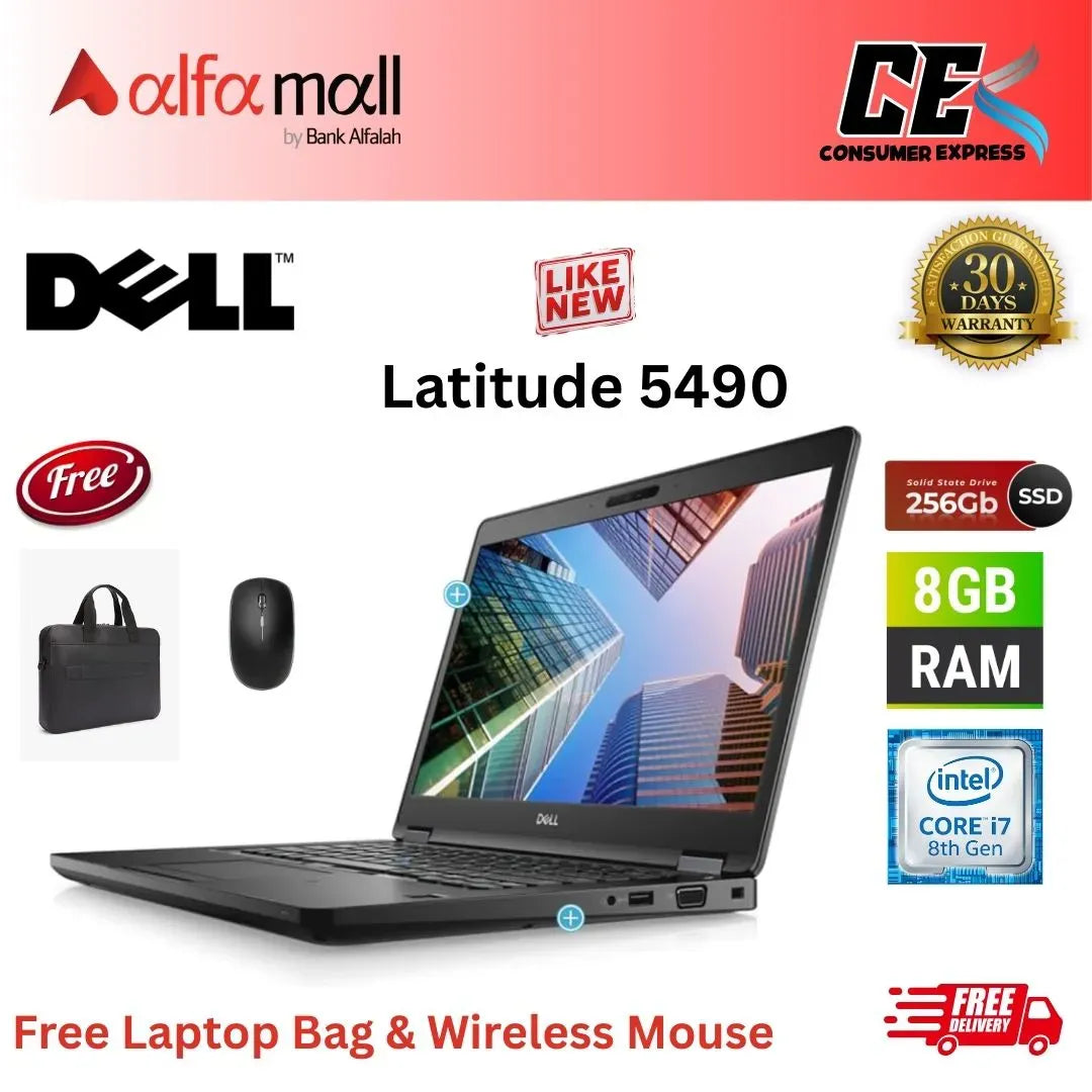 Dell Litude 5490 Corei7 8th Gen 8 GB RAM 256 GB SSD 14 Inch Display (Like New) Free Laptop Bag & Mouse