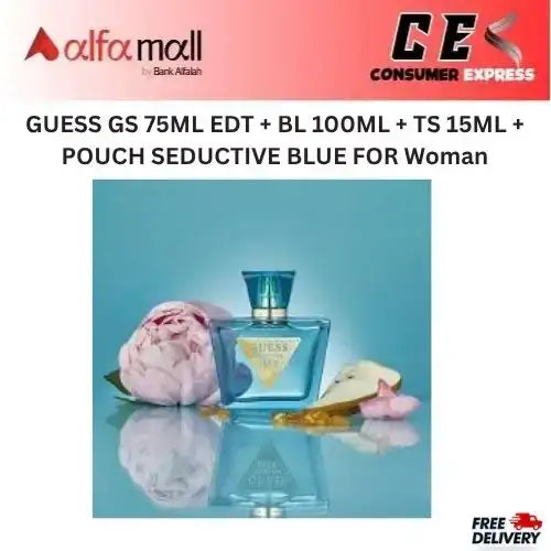 GUESS GS 75ML EDT + BL 100ML + TS 15ML + POUCH SEDUCTIVE BLUE FOR W