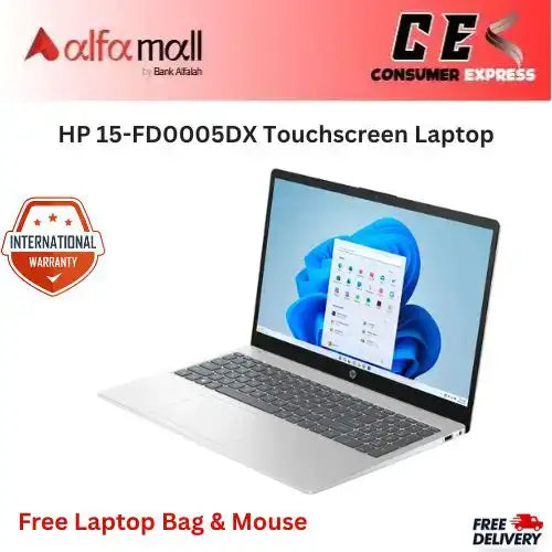 HP 15-FD0005DX Touchscreen Laptop - Intel Core i5-1235U 8GB DDR4 512GB SSD Intel Iris Xe Graphics 15.6" HD Touchscreen, Windows 11 | Natural Silver (Brand New, International Warranty) -