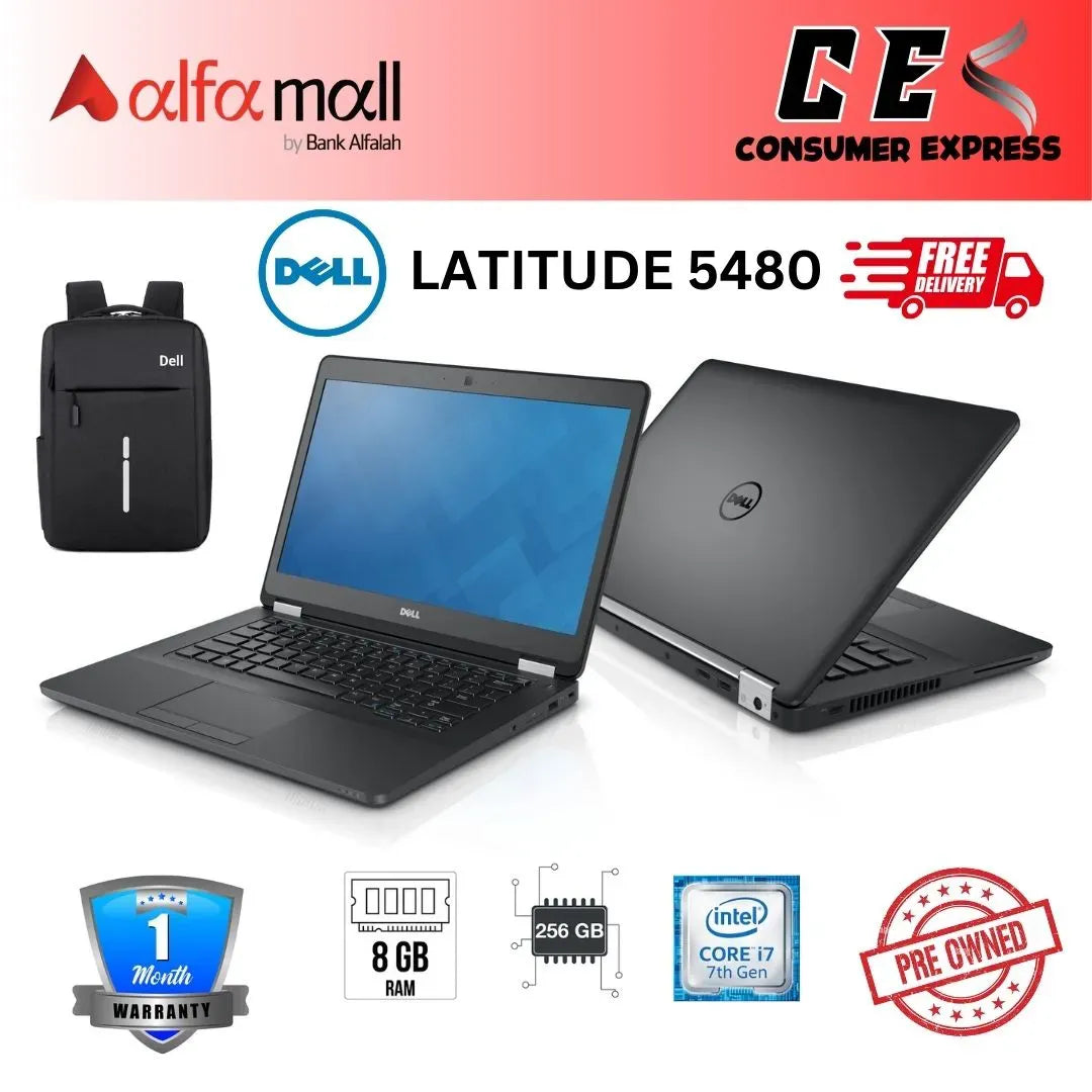 Dell Litude E5480 Business Laptop Notebook PC Intel Core i77820HQ X4 2.9GHz, 8GB RAM DDR4, 256GB SSD, 14" FHD Display, USB Port, Camera With Free Bag (Preowned)
