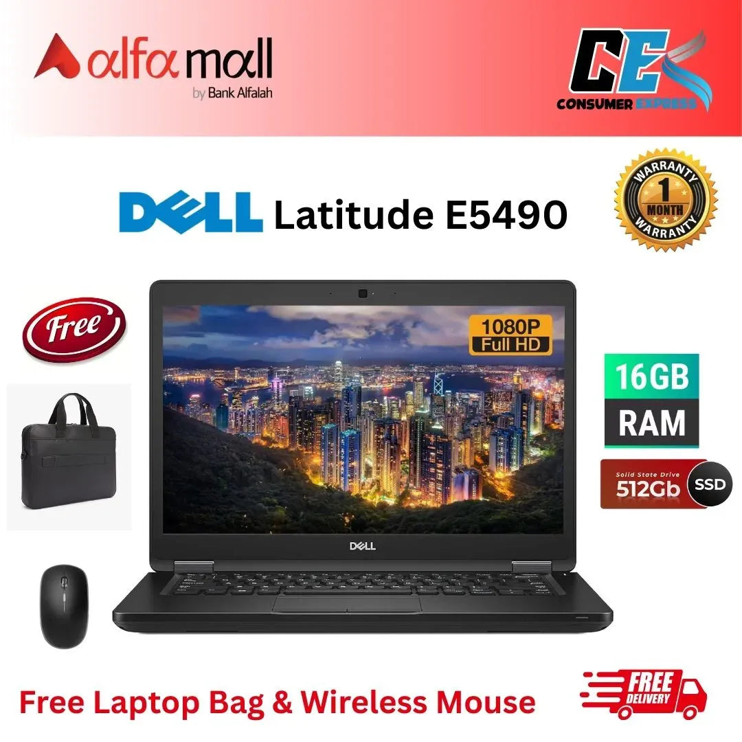 Dell Litude E5490 Business Laptop Notebook PC Intel Core i58350U Quad Core CPU, 16GB RAM DDR4, 512GB SSD, 14 FHD (1920 x 1080) Display, HDMI, USBC, Webcam, Windows 10 Pro Free Bag and Mouse (Preowned)