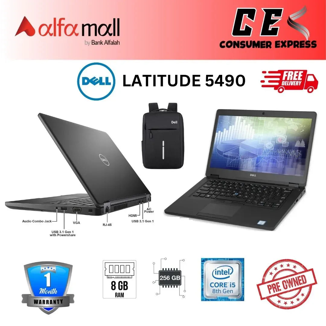Dell Litude E5490 Business Laptop Notebook PC Intel Core i58350U Quad Core CPU, 8GB RAM DDR4, 512GB SSD, 14 FHD (1920 x 1080) Display, HDMI, USBC, Webcam, Windows 10 Pro With Free Bag (Preowned)