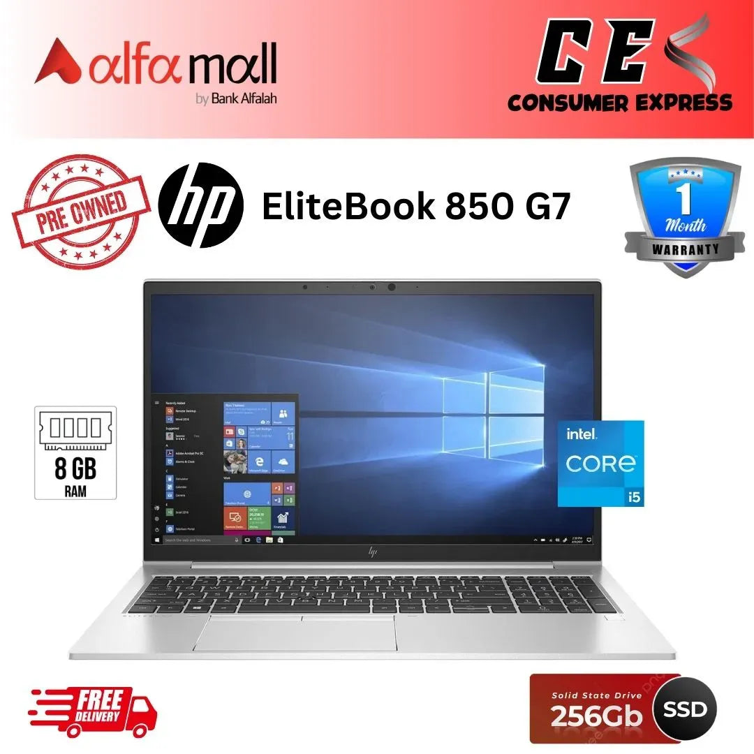 HP 15.6inch EliteBook 850 G7 Laptop, Intel Core i510310U QuadCore, 8GB DDR4 RAM, 256GB SSD, 1920 x 1080 AntiGlare IPS Display, Windows 10 Pro (Preowned)