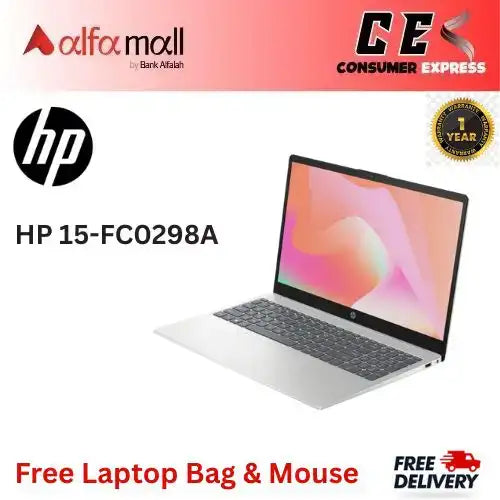 HP 15FC0298AU Laptop AMD Ryzen 57430U, 8GB DDR4, 512GB SSD, AMD Rade Graphics, Backlit Keyboard, 15.6" FHD, Windows 11 Home, Nural Silver (1 Year Official Warranty)