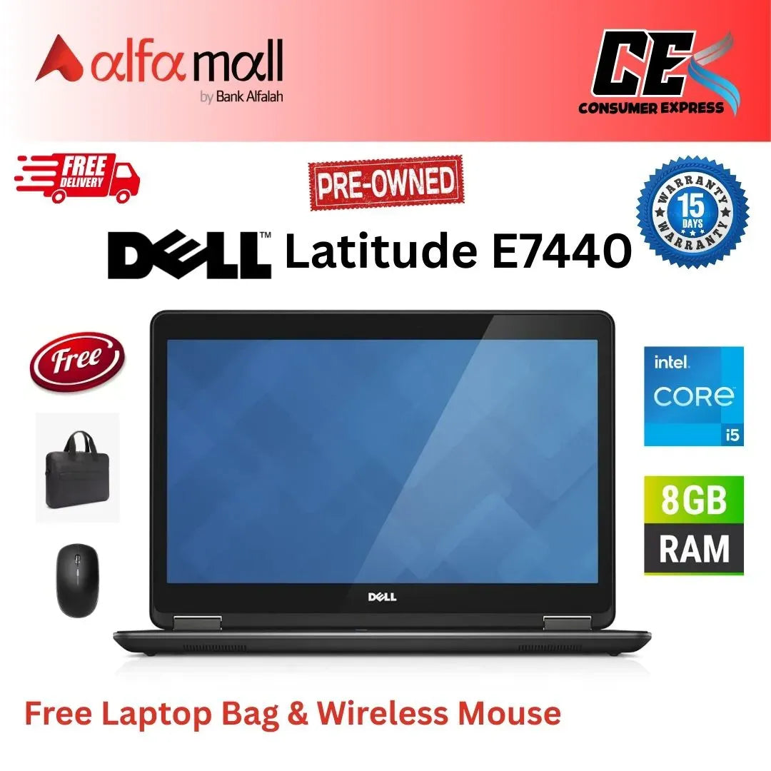 Dell Litude E7440 Ultrabook Intel Core i5 i54300U 1.90 GHz, 8GB RAM, 128GB SSD, Windows 10 Professial, 14" INCH DSIPLAY, Free Bag & Mouse (Like New)