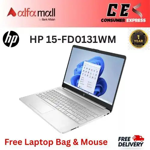HP 15FD0131WM Intel Core i3 N305 13th Generi 8GB RAM DDR4 256GB SSD NVMe Intel Iris Xe Graphics 15.6" FHD IPS 1920 x 1080, Windows 11 Home, Finger Print Reader (Nural Silver)