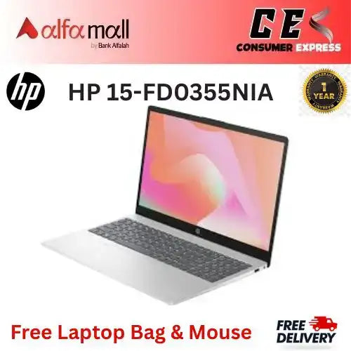 HP 15FD0355NIA Intel Core i51334U 13th Generi, 8GB Ram DDR4, 512GB SSD NVMe, Intel Iris Xe Graphics, 15.6" FHD (1920x1080), Backlit KB, Free DOS, Nural Silver