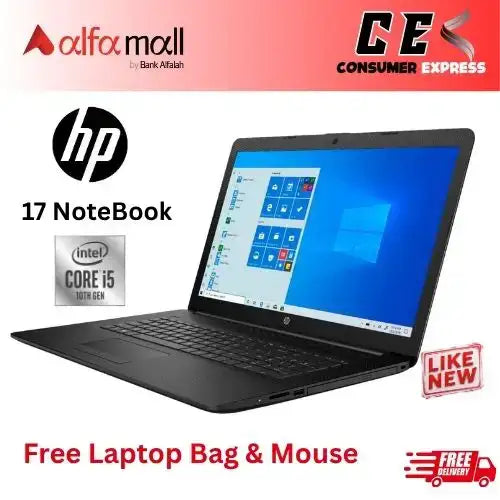 HP 17 Laptop, 17.3 Inch HD Display, Intel Core i5 10th Gen, 16GB DDR4 RAM, 512GB SSD (Like New) Free Bag & Mouse