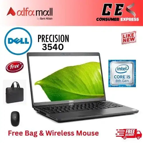 Dell Precisi540 Corei58th Gen 16GB RAM 256GB SSD 2GB AMD Rade Pro WX2100 15.6 Inch Display (Like New) Free Bag & Mouse