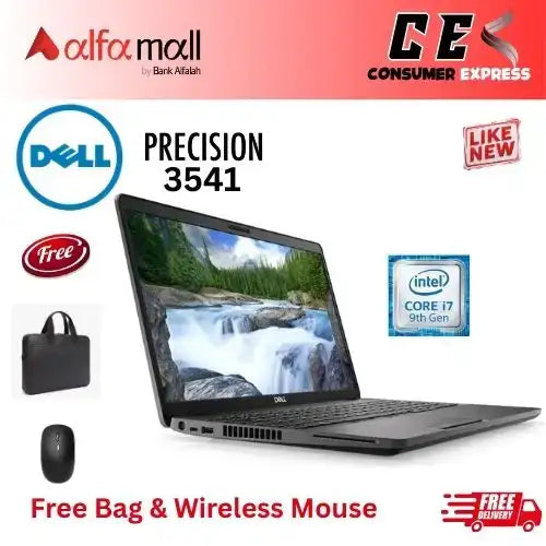 Dell Precision 3541 Corei7 9th Gen 16GB RAM 256GB SSD NVIDIA Quadro P620 4GB Graphics Card 15.6 Inch Display (Like New) Free Bag & HP Mouse