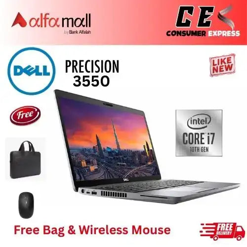 Dell Precisi550 Corei710th Gen 16GB RAM 256GB SSD 2GB Nvidia Quadro P520 Graphics Card 15.6 Inch Display (Like New) Free Bag & Mouse
