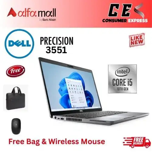 Dell Precisi551 Corei510th Gen 16 GB RAM 256 GB SSD NVIDIA Quadro P620 4GB Card Touchscreen 15.6 Inch Display (Like New) Free Bag & Mouse