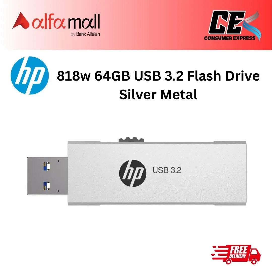 HP 818w 64GB USB 3.2 Flash Drive Silver Metal