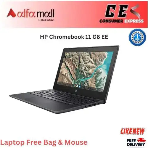 HP Chromebook 11 G8 EE – Celeron N4020, 4GB RAM, 32GB eMMC, 11.6-Inch Display (Like New) - Free Bag & Mouse -