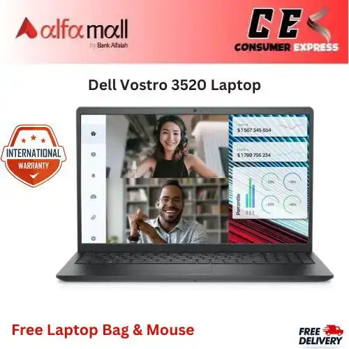 Dell Vostro 3520 Laptop - Intel Core i3-1215U, 8GB DDR4, 512GB SSD, 15.6" FHD 120Hz Display, Carbon Black (Brand New, International Warranty) -