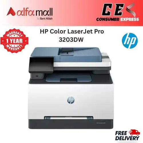 HP Color LaserJet Pro 3203DW Printer (Brand New, 1 Year Warranty)