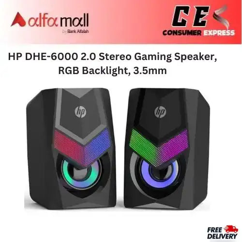 HP DHE-6000 2.0 Stereo Gaming Speaker, RGB Backlight, 3.5mm