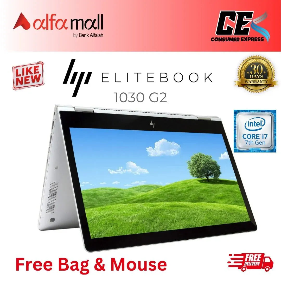 HP EliteBook 1030 G2 X360 Core i7 7th Generi 8GB Ram 256GB SSD 13.3 Inch Touchscreen (Like New) Free Bag & Mouse