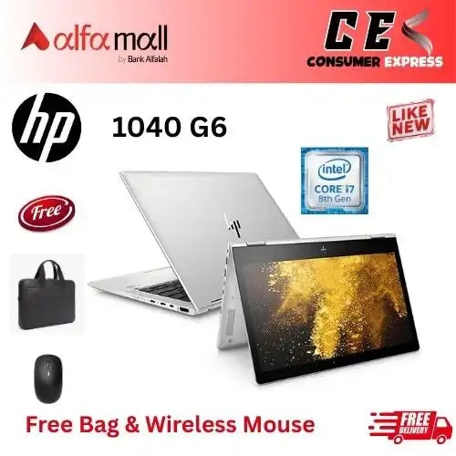 HP EliteBook 1040 G6 x360 2in1 Core i7 8th Generi 16GB Ram 512GB SSD 14 Inch Touch (Like New) Free Bag & Mouse