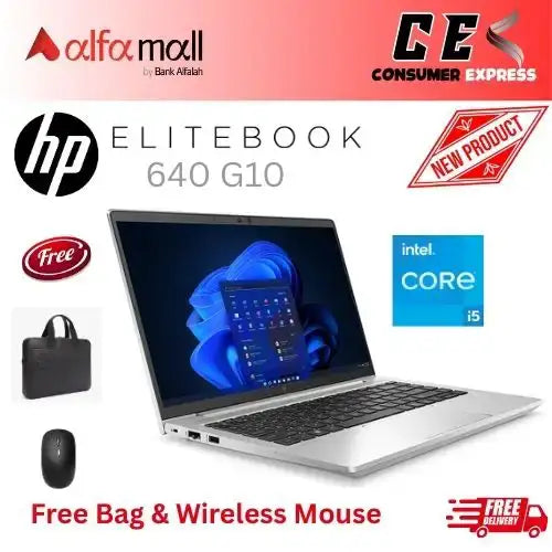 HP EliteBook 640 G10 Core i51355U 8GB Ram 512GB Hard Drive SSD 14 Inch FHD DOS (New, 1Yr Internial Warranty) Free Bag & Mouse