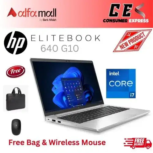 HP EliteBook 640 G10 Core i71355U 16GB Ram 1TB Hard Drive SSD 14 Inch FHD DOS (New, 1Yr Internial Warranty) Free Bag & Mouse