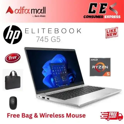 HP EliteBook 745 G5 Ryzen 5 8GB RAM 256GB SSD 14 Inch Display (Like New) Free Bag & Mouse