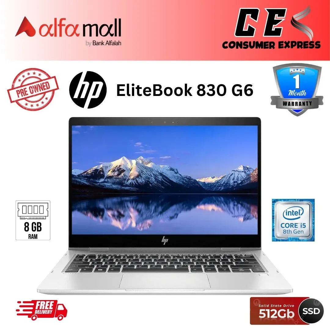 HP EliteBook 830 G6 LaptopIntel Core i58365U 1.60 GHz to 4.10 GHz, Display 13.3" FHD(1920x1080), , 8GB DDR4 RAM, 512GB SSD, CAM, Backlit Keyboard, Fingerprint Reader, Windows 10 Pro (Preowned)
