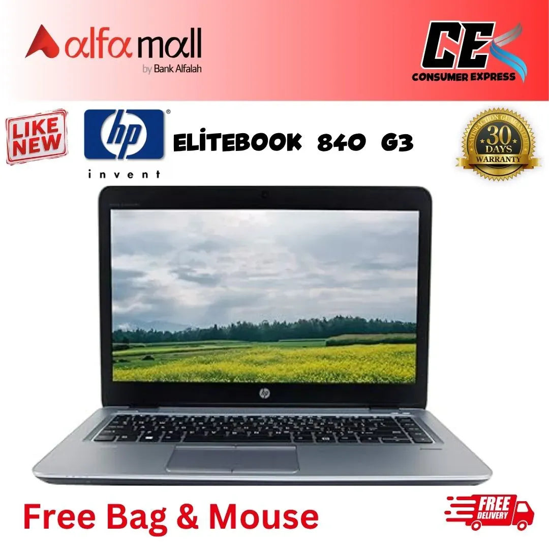 HP EliteBook 840 G3 Core-i5-6th Gen 8 GB RAM 256 GB SSD 14-Inch Display (Like New) - Free Bag & Mouse