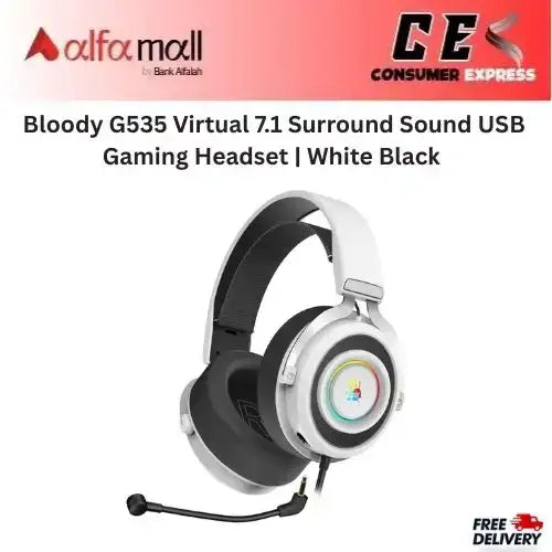 Bloody G535 Virtual 7.1 Surround Sound USB Gaming Headset White Black