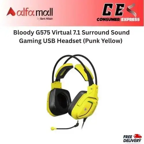 Bloody G575 Virtual 7.1 Surround Sound Gaming USB Headset (Punk Yellow)