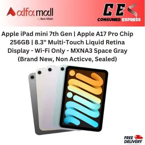 Apple iPad mini 7th Gen | Apple A17 Pro Chip 256GB | 8.3" Multi-Touch Liquid Retina Display - Wi-Fi Only - MXNA3 Space Gray (Brand New, Non Acticve, Sealed) -