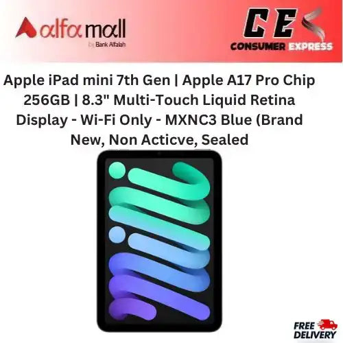 Apple iPad mini 7th Gen | Apple A17 Pro Chip 256GB | 8.3" Multi-Touch Liquid Retina Display - Wi-Fi Only - MXNC3 Blue (Brand New, Non Acticve, Sealed) -
