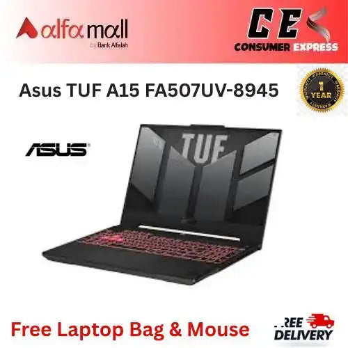 Asus TUF A15 FA507UV8945 Gaming Laptop AMD Ryzen 9 8945H, 16GB DDR5, 512GB SSD, NVIDIA RTX 4060 8GB Graphics, 15.6" WQHD 2.5K IPS 165Hz, Windows 11 Home, Eclipse Gray