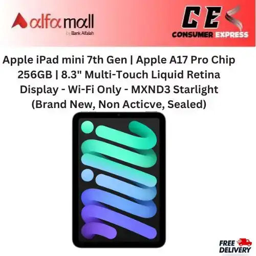 Apple iPad mini 7th Gen | Apple A17 Pro Chip 256GB | 8.3" Multi-Touch Liquid Retina Display - Wi-Fi Only - MXND3 Starlight (Brand New, Non Acticve, Sealed) -