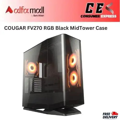 COUGAR FV270 RGB MidTower E-ATX Case, 420mm GPU Supported,Build-in ARGB PWM Fans (RGB, Black)