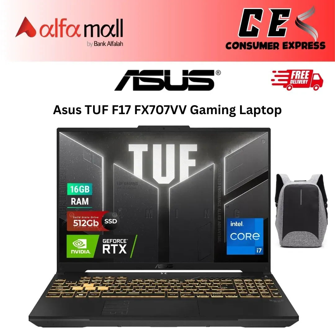 Asus TUF F17 FX707VV Gaming Laptop 13th Gen Ci7 13620H Processor 16GB 512GB SSD 8GB NVIDIA GeForce RTX4060 GDDR6 GC 17.3Inch FHD 144Hz GSync Display Dolbymos 1Ze RGB BKB (Mecha Grey, 2 Years Warranty)