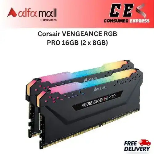 Corsair VENGEANCE RGB PRO 16GB (2 x 8GB) DDR4 DRAM 3600MHz C18 Memory Kit Black