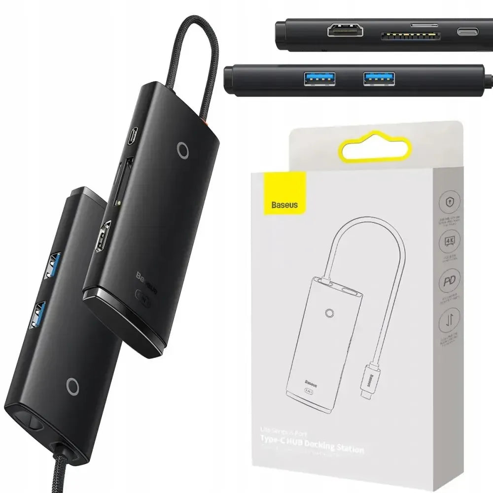 Baseus Lite Series 6Port TypeC HUB Docking Sti (TypeC to HDMI+USB3.0*2+PD+SD/ TF) Black
