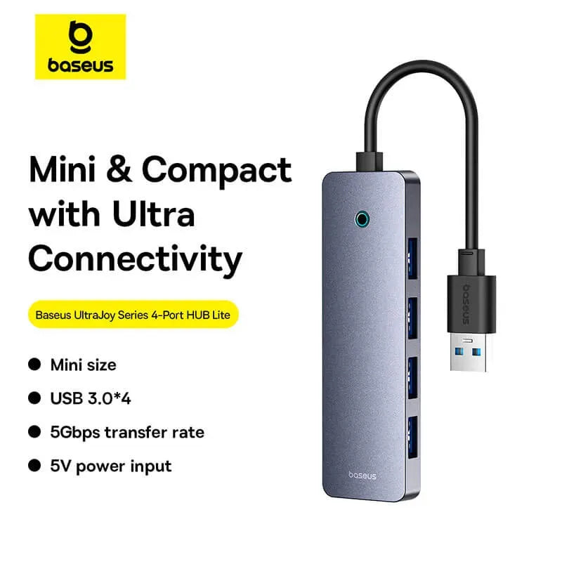 Baseus UltraJoy Series 4 Port HUB Lite 15cm Space Grey?USBA to USB3.0*4)