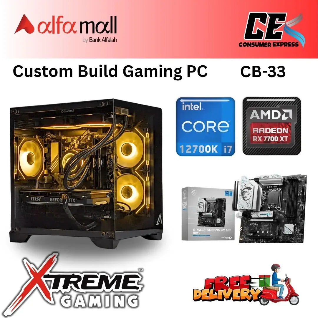 Custom Gaming Build CB33 Intel Core i7 12700K with RX 7700XT 14th Gen Gaming Build