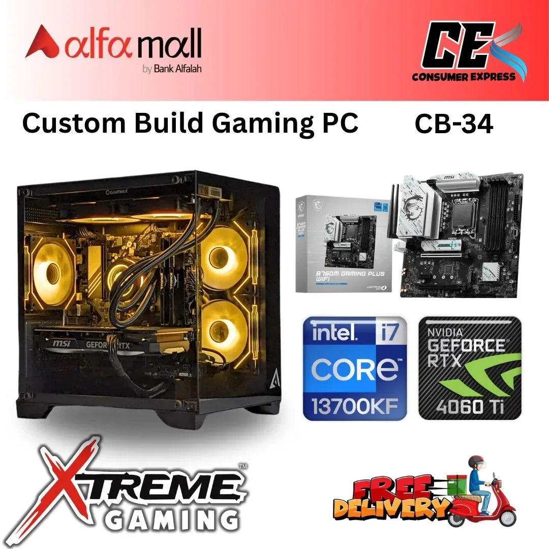 Custom Gaming Build CB34 Intel Core i7 13700KF with RTX 4060TI 14th Gen DDR5 Gaming Build