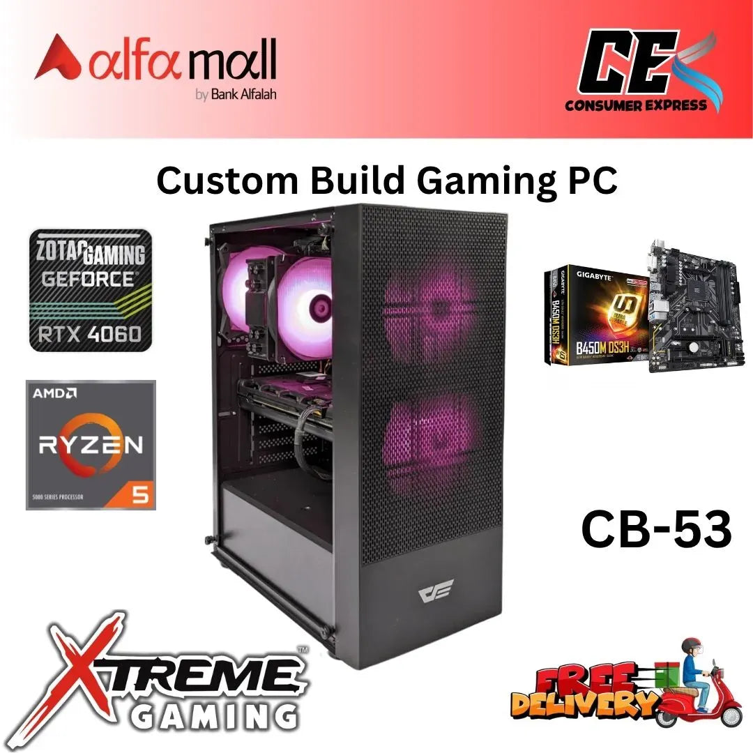 Custom Gaming Build CB53 Ryzen 5 5600 Gaming PC with RTX 4060 Ryzen Gaming Build