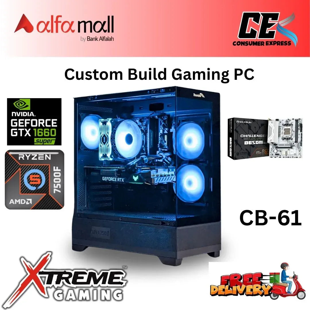 Custom Gaming Build CB61 Ryzen 5 7500F Gaming PC with GTX 1660 Super Ryzen Gaming Build