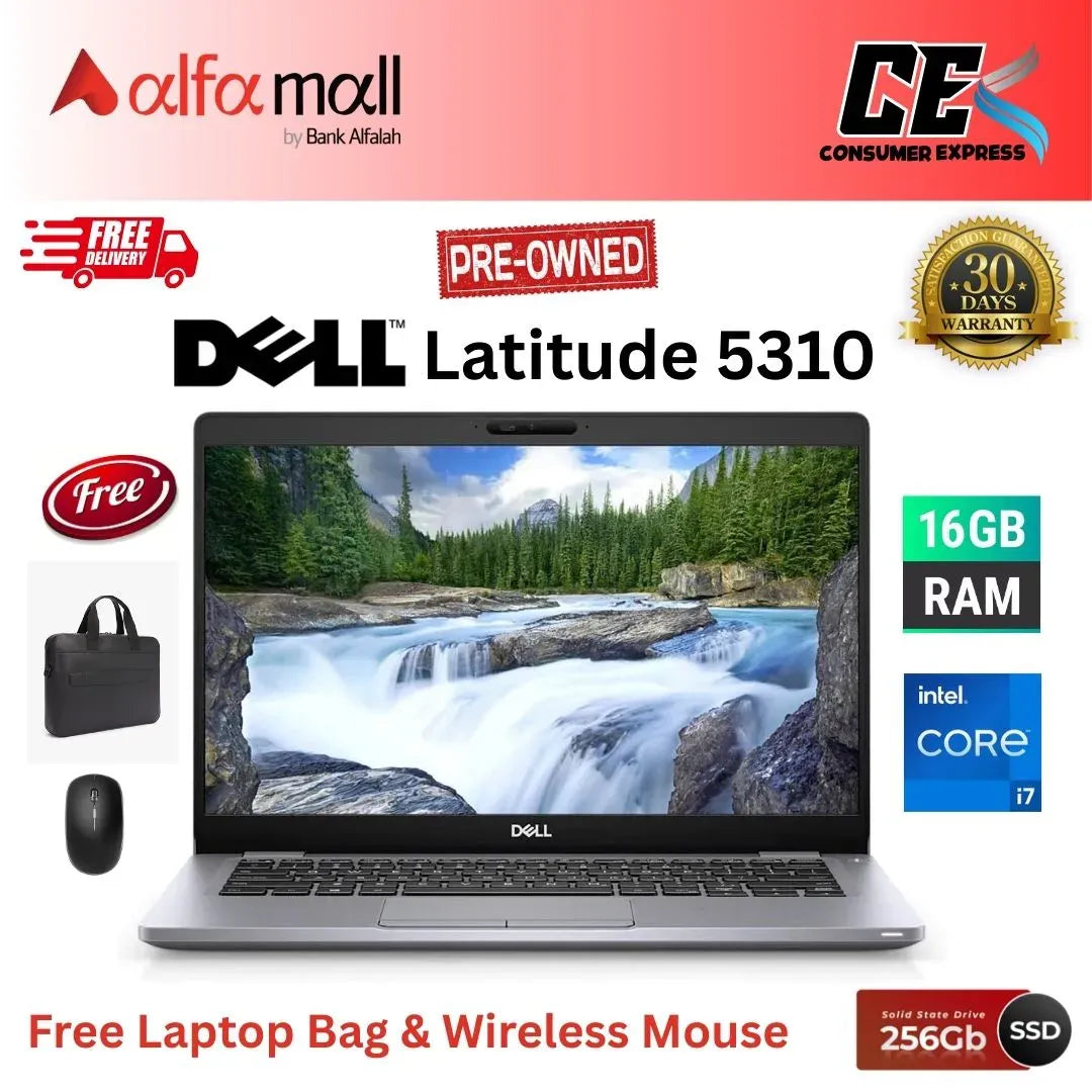 DELL Litude 5310 Core i7 10th Generi 16GB Ram 256 SSD 13.3 Inch (Like New) With Free Bag & Mouse